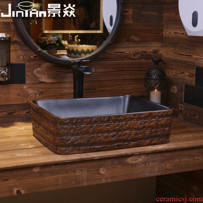 JingYan retro stone grain stage basin of jingdezhen ceramic art basin of Chinese style antique basin of wash one single basin