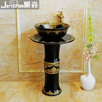 JingYan black piano sea basin of continental ceramic basin of pillar type lavatory basin vertical lavabo one-piece column