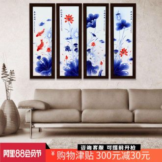 Hang a picture to jingdezhen blue and white porcelain is hand painted lotus sitting room adornment background sofa four fish screen painting ceramic plate