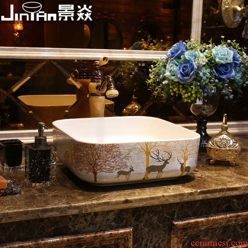 JingYan milu deer forest art stage basin Nordic ceramic lavatory square basin home European lavabo