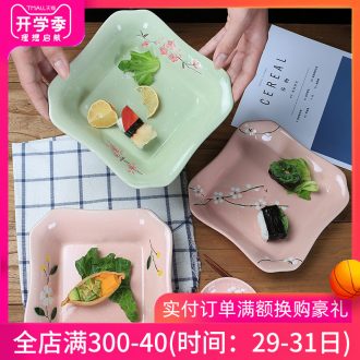 Jingdezhen ceramic square deep dish Japanese household food ideas under the glaze color LIDS, steak dishes plate