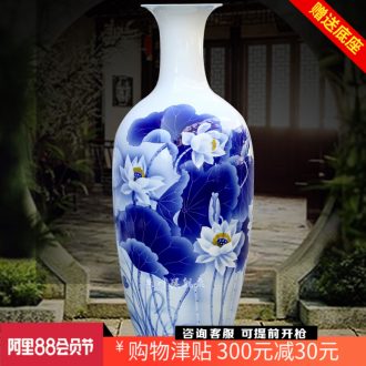 Jingdezhen hand-painted lotus pond moonlight landing big vase 90 cm high home sitting room hotel adornment furnishing articles