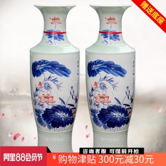 Jingdezhen ceramics hand-painted landing big blue and white porcelain vase home sitting room hotel furnishing articles craft gift