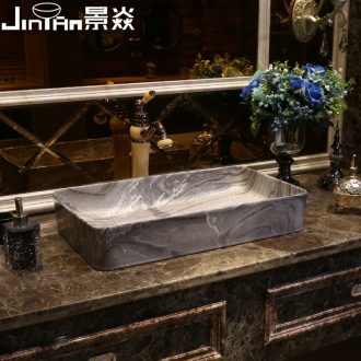 JingYan marble thin edge art stage basin rectangle ceramic lavatory basin on the sink basin