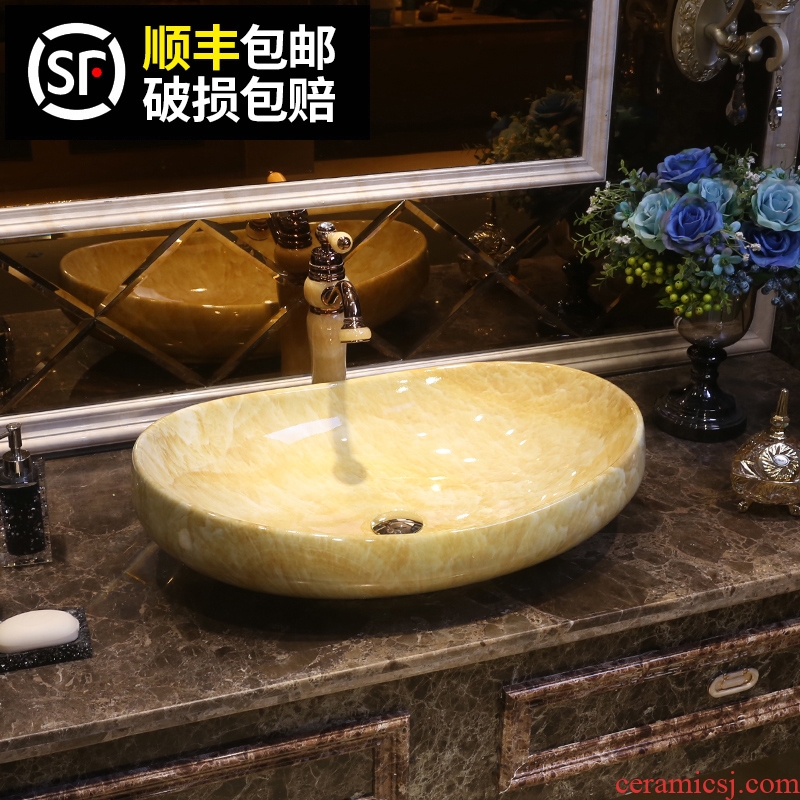 JingYan marble platform basin to European art ceramic lavatory basin archaize restoring ancient ways on the sink