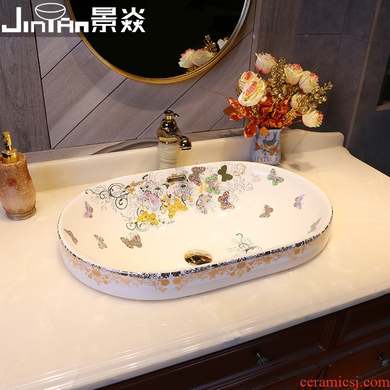 JingYan butterflies taichung basin half embedded ceramic sinks and hanging on the sink and tub