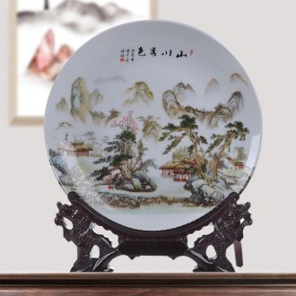 Jingdezhen ceramics landscape painting decorative plate faceplate hang dish sitting room of modern household adornment handicraft decoration