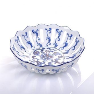 King's blue and white porcelain of jingdezhen ceramics creative modern fruit compote hollow out water Lou diao empty fashion