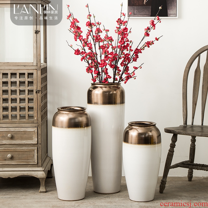 Jingdezhen ceramic vase landing the sitting room porch decorate place large Nordic hotel villa dry flower decoration