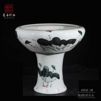 Jingdezhen hand-painted lotus high tank high ceramic water shallow cylinder courtyard sitting room balcony goldfish bowl