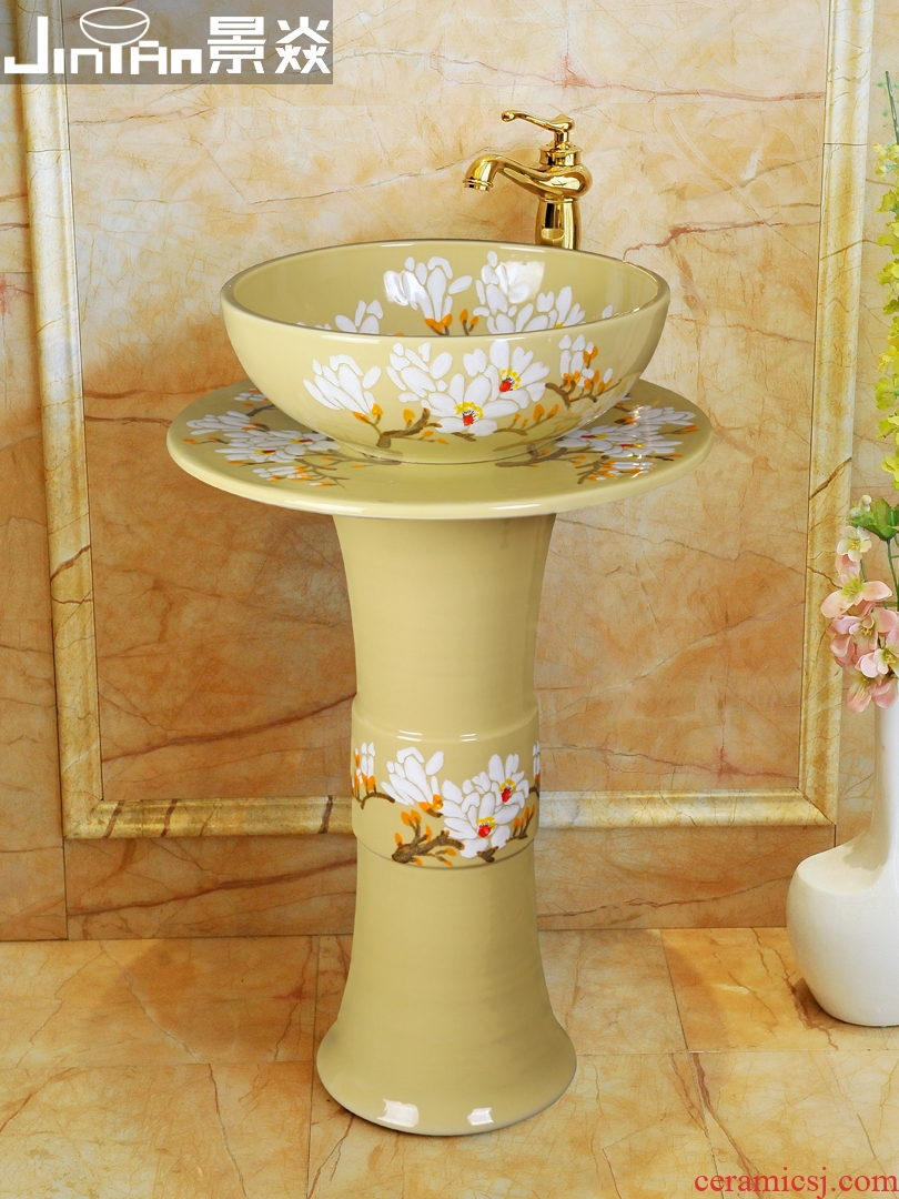 JingYanZhu type lavatory jingdezhen ceramic basin one-piece art pillar lavabo vertical landing platform