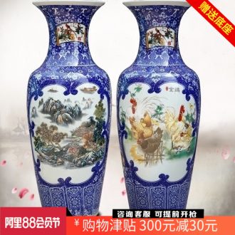 Jingdezhen ceramic rooster big vase modern hotel opening gifts sitting room ground flower arrangement of Chinese style household furnishing articles