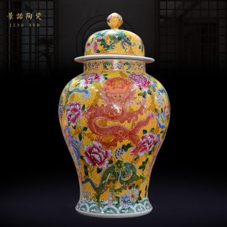 Jingdezhen ceramics archaize qing qianlong enamel dragon grain general pot vase Chinese crafts are sitting room