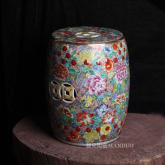 Jingdezhen hand-painted famille rose gold base flower peony bench height fashionable luxurious beautiful porcelain stool stool