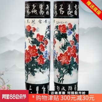 Hand-painted color peony blooming flowers sitting room of large vases carved porcelain of jingdezhen ceramics quiver