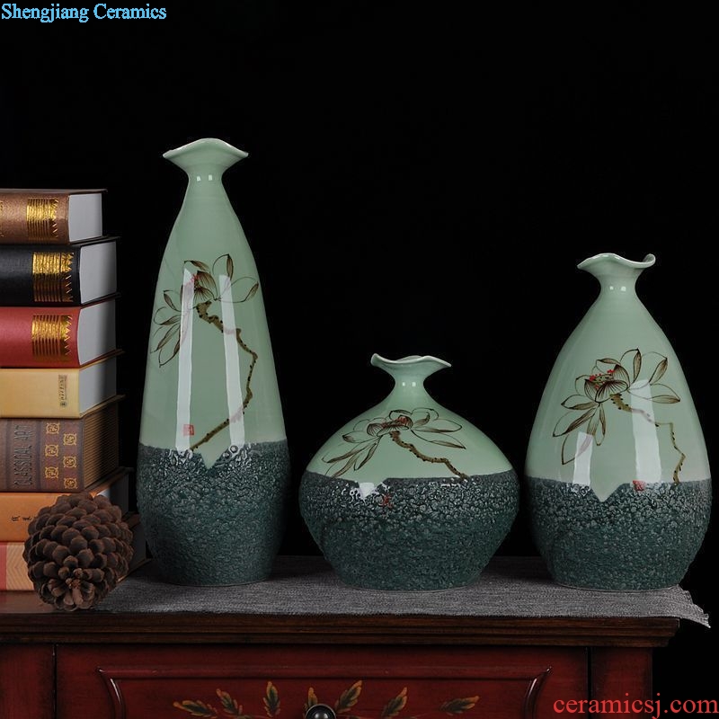Jingdezhen ceramics kiln vase three-piece home furnishing articles flowers, flower arranging living room decoration