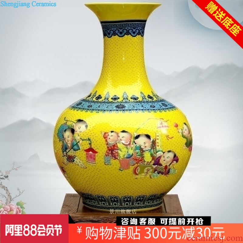 Jingdezhen famille rose porcelain lad make spring big vase home sitting room floor furnishing articles of modern classic craft ornaments