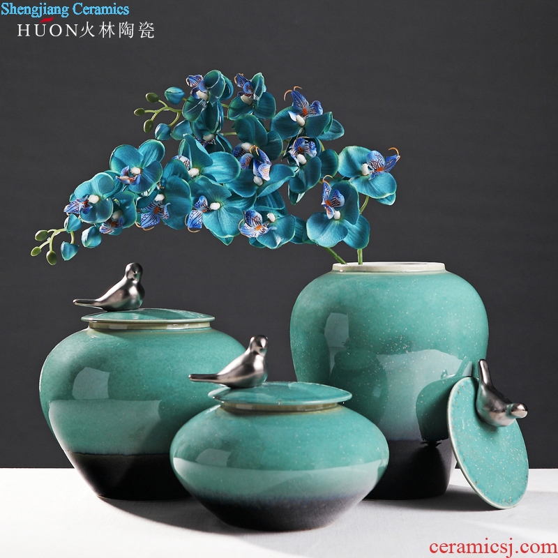 Modern new Chinese style household adornment creative ceramic handicraft furnishing articles riches and honour bird TV ark cover pot sitting room