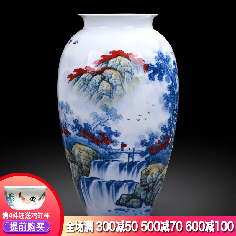 Master of jingdezhen ceramics hand-painted antique flower arranging large Chinese blue and white porcelain vase in the sitting room porch place