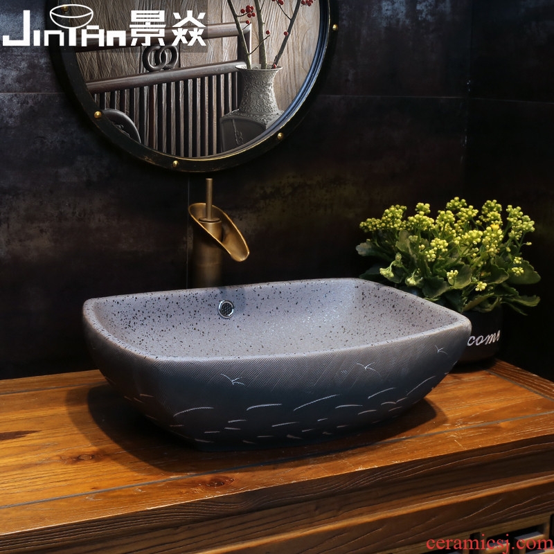 JingYan frosted lines retro art stage basin rectangle ceramic lavatory archaize basin on the sink