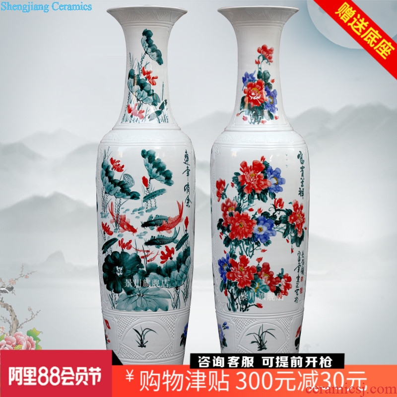 Jingdezhen of large vases, ceramic hand carved lotus big fish peony hotel sitting room adornment is placed