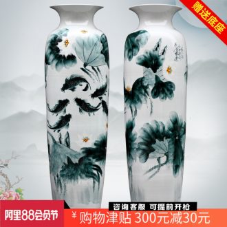 Blue and white porcelain jingdezhen ceramics hand-painted lotus fish quiver of large vase home furnishing articles in the living room