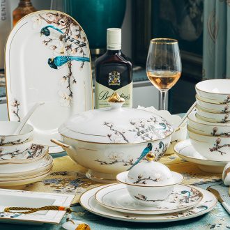 Blower, jingdezhen ceramic tableware suit dishes suit household ceramic bowl dishes chopsticks combination european-style originality