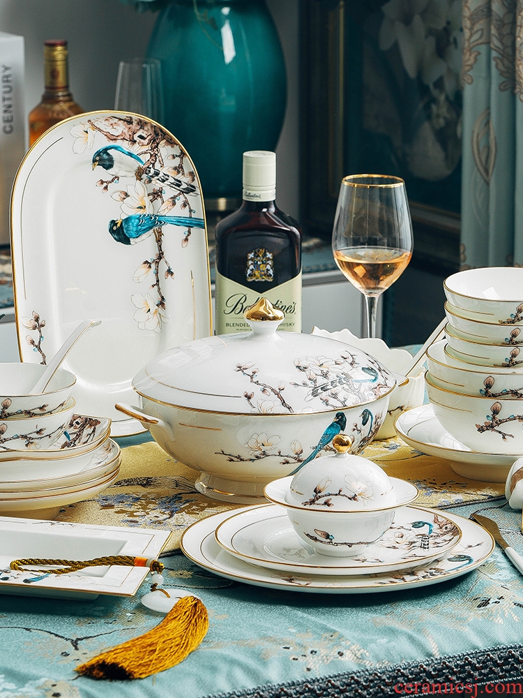 Blower, jingdezhen ceramic tableware suit dishes suit household ceramic bowl dishes chopsticks combination european-style originality