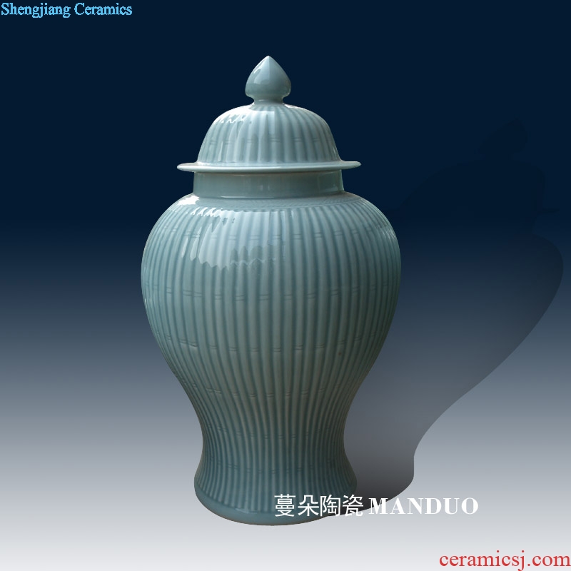 Jingdezhen celadon bamboo carving grain porcelain general pot around 60 cm high general porcelain elegant furnishings