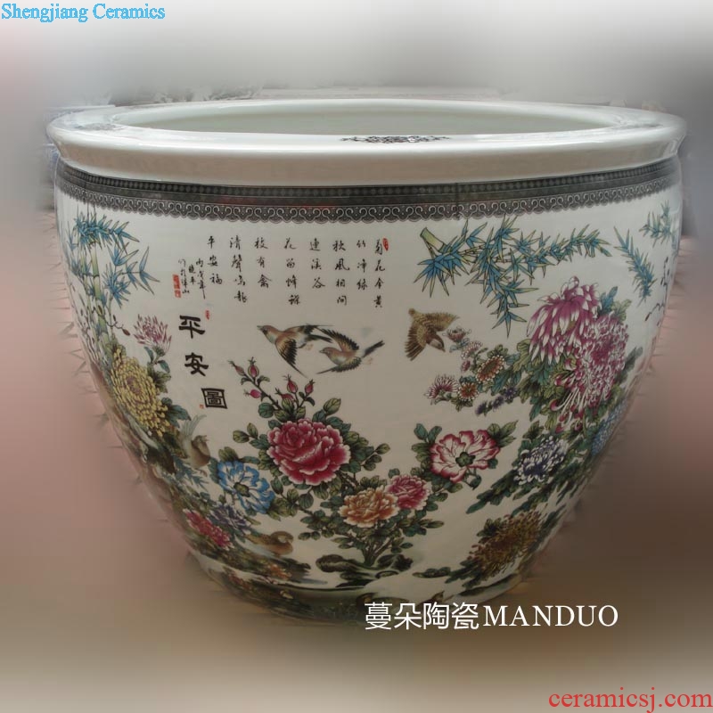 Bamboo chrysanthemum golden pheasant jingdezhen porcelain big 60-75 cm in diameter cylinder porcelain art porcelain cylinder