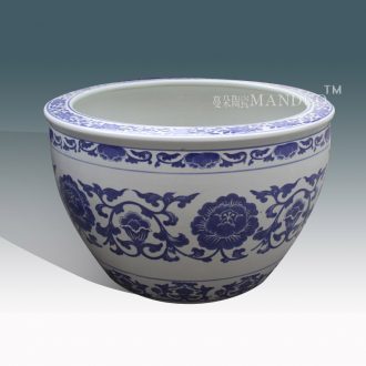 VAT blue and white porcelain of jingdezhen ceramic porcelain cylinder fish farming water lily lotus painting and calligraphy art paper cylinder M six