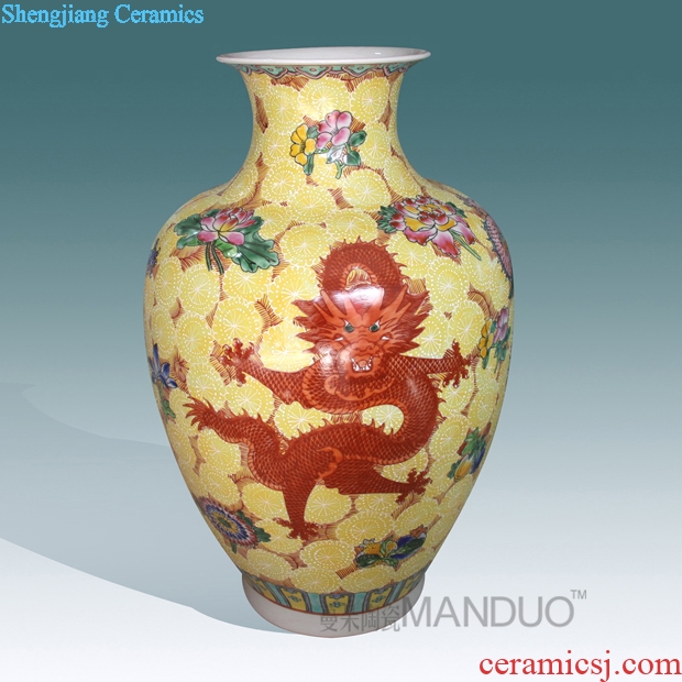 Jingdezhen hand-painted pastel dragon vase high-grade high-grade gift porcelain vase furnishing articles furnishing articles villa living room