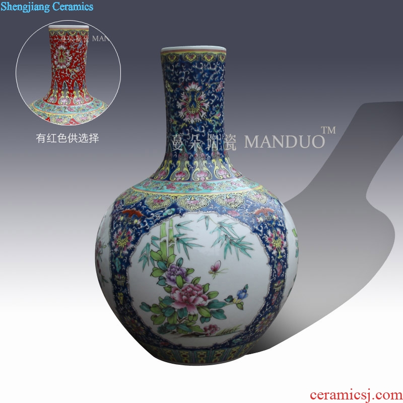 Jingdezhen manual painting of flowers and birds famille rose decoration vase elegant Chinese style lively living room furnishings vase