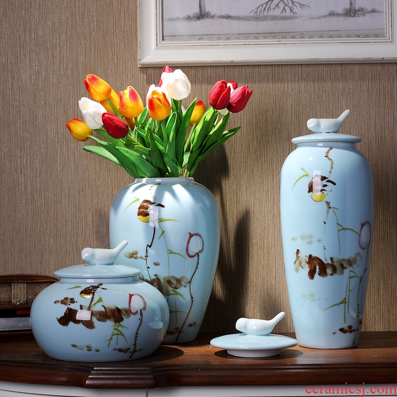 Jingdezhen ceramics three-piece vase fashionable household wine ark adornment handicraft furnishing articles in the living room