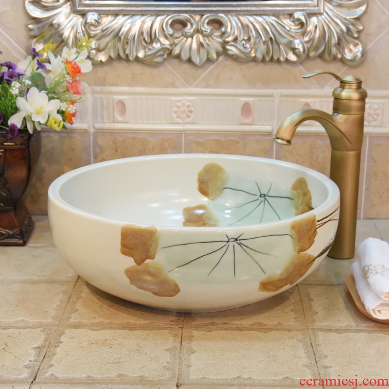 JingYuXuan jingdezhen ceramic lavatory basin art basin sink the stage basin hand-painted autumn lotus fish