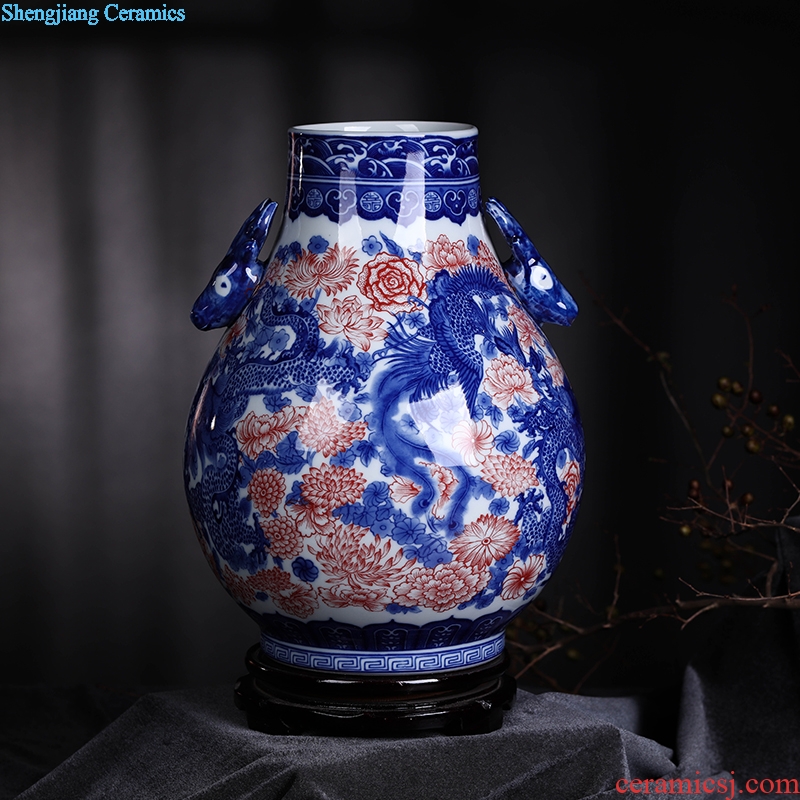 Jingdezhen blue and white porcelain vase furnishing articles sitting room of new Chinese style household ceramics TV ark porch decoration decoration