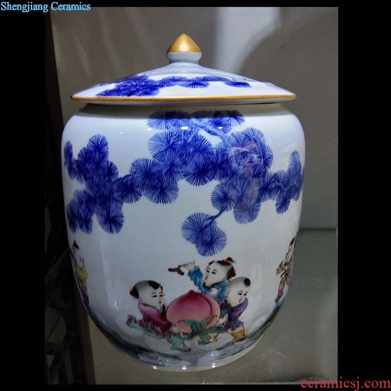 Jingdezhen porcelain tong qu porcelain jar of 5-12 kg pack blue-and-white porcelain pot rice flower pot straight POTS