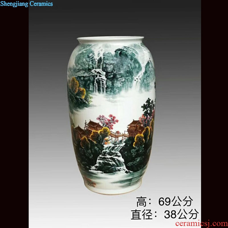 Jingdezhen 69 cm high hand-painted scenery wax gourd without cover porcelain jar of barrel m cans ceramic decorative furnishing articles