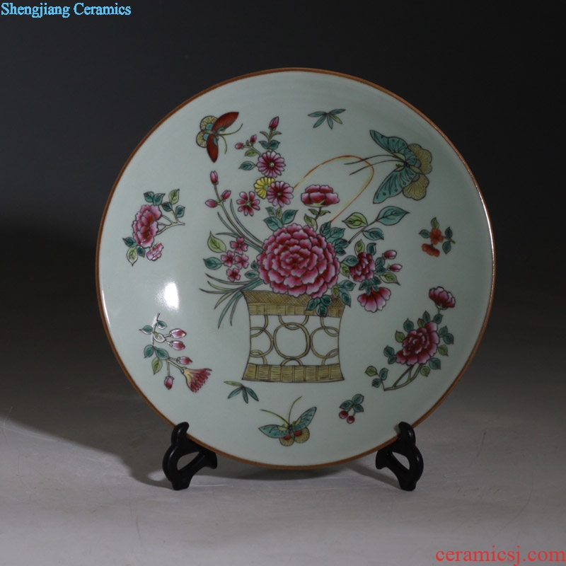 Jingdezhen hand-painted pastel imitation porcelain in the late qing dynasty of the republic of China the butterfly figure painting of flowers and figure decorative porcelain antique nostalgia