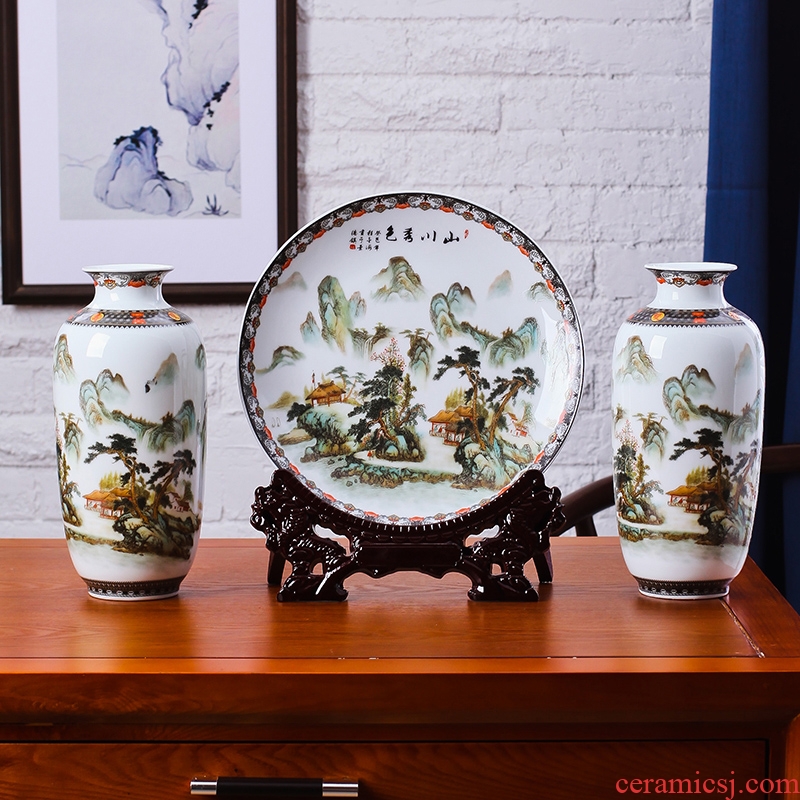 Jingdezhen ceramics three-piece vase household decoration sitting room ark wine office furnishing articles