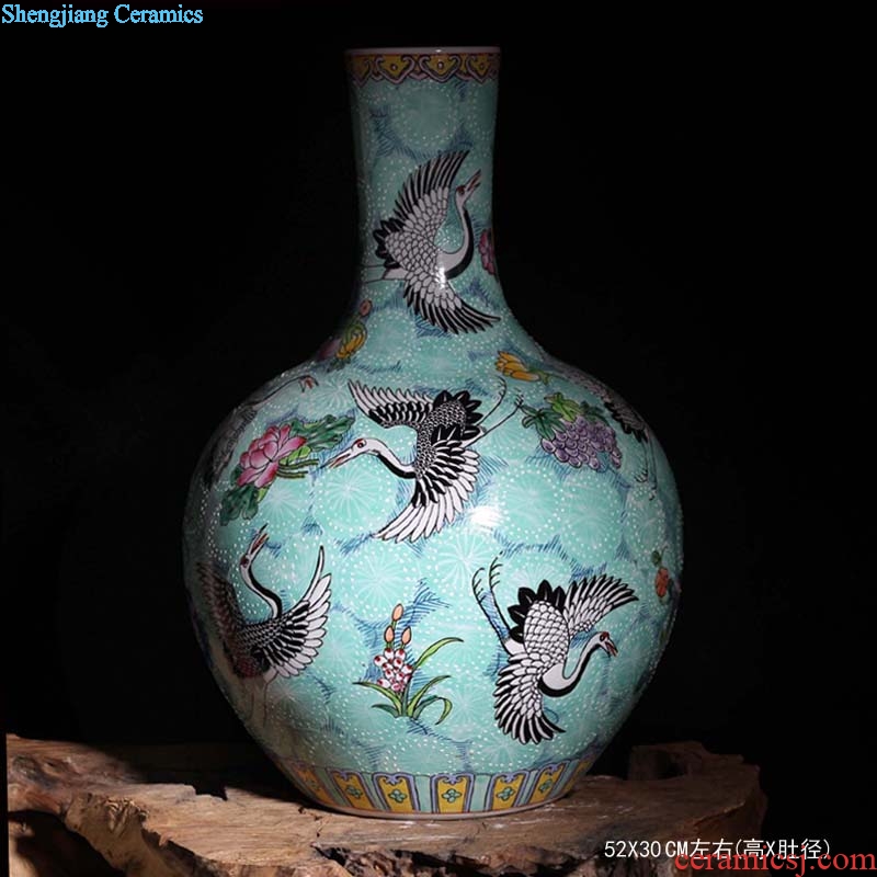 Tendril flower jingdezhen ceramic hand-painted pastel cranes vase high-grade high-grade gift porcelain vase sitting room furnishing articles