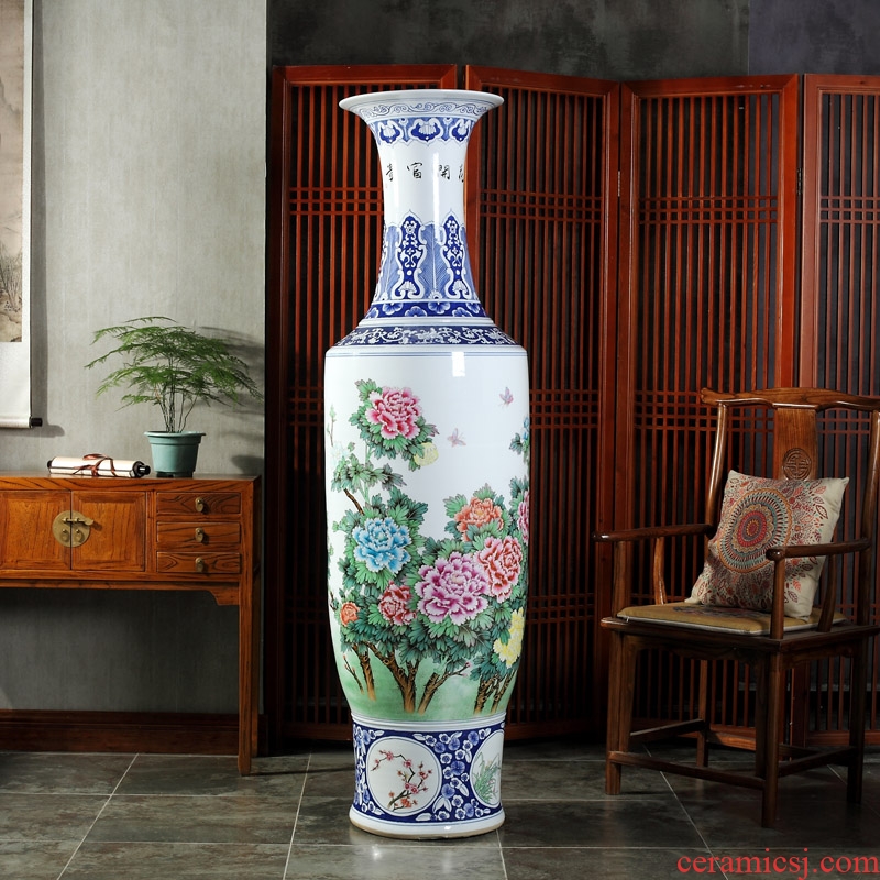 Jingdezhen blue and white bag mail to the ground 1.8 meters big ceramics vase hotel lobby hall opening gifts furnishing articles