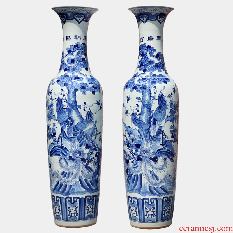 Jingdezhen ceramics hand-painted landing large blue and white porcelain vase sitting room hall hotel opening furnishing articles