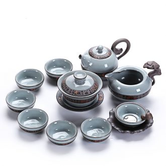 Old elder brother kiln at grid on tea longteng teapot teacup suit kung fu home office ceramic tea set a complete set of gift box