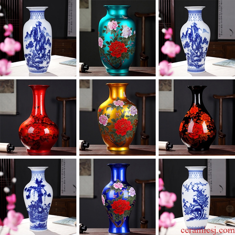 Jingdezhen ceramics blue and white porcelain vase furnishing articles sitting room flower arrangement bedroom office lucky bamboo decorative arts and crafts