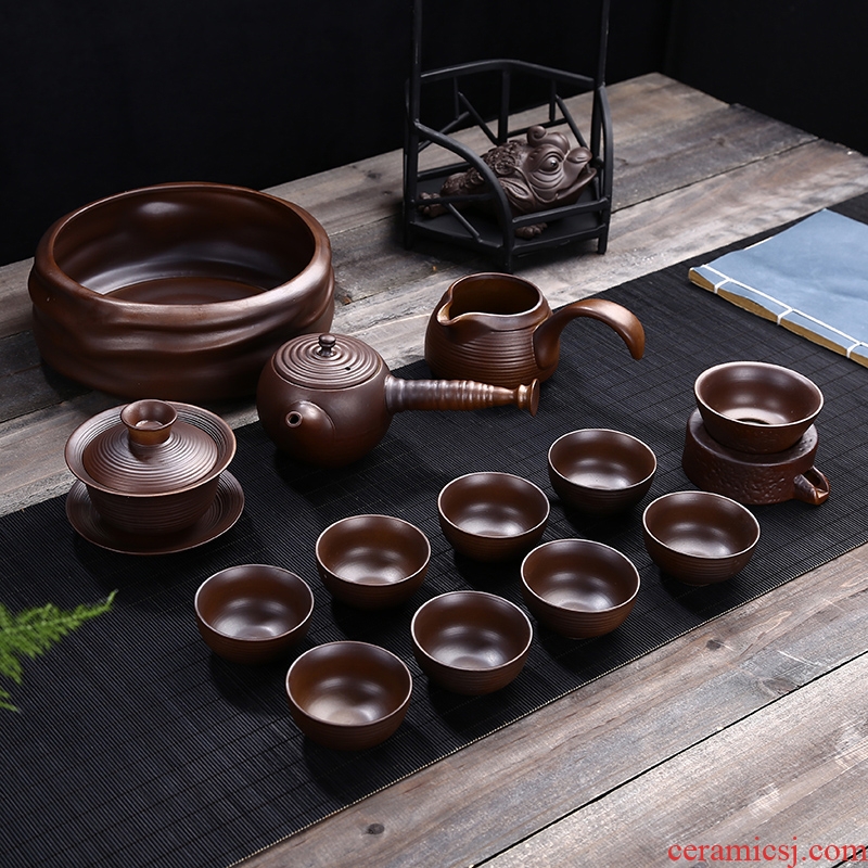 Restoring ancient ways leopard lam kung fu tea set suit household jingdezhen ceramic tea cup teapot Japanese tea ceremony the living room