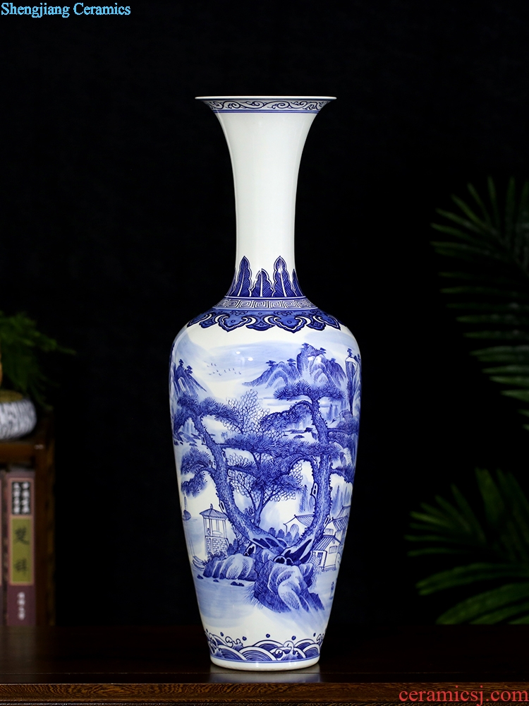 Jingdezhen blue and white porcelain vase landing household contracted sitting room place hand-painted guest-greeting pine book room decoration