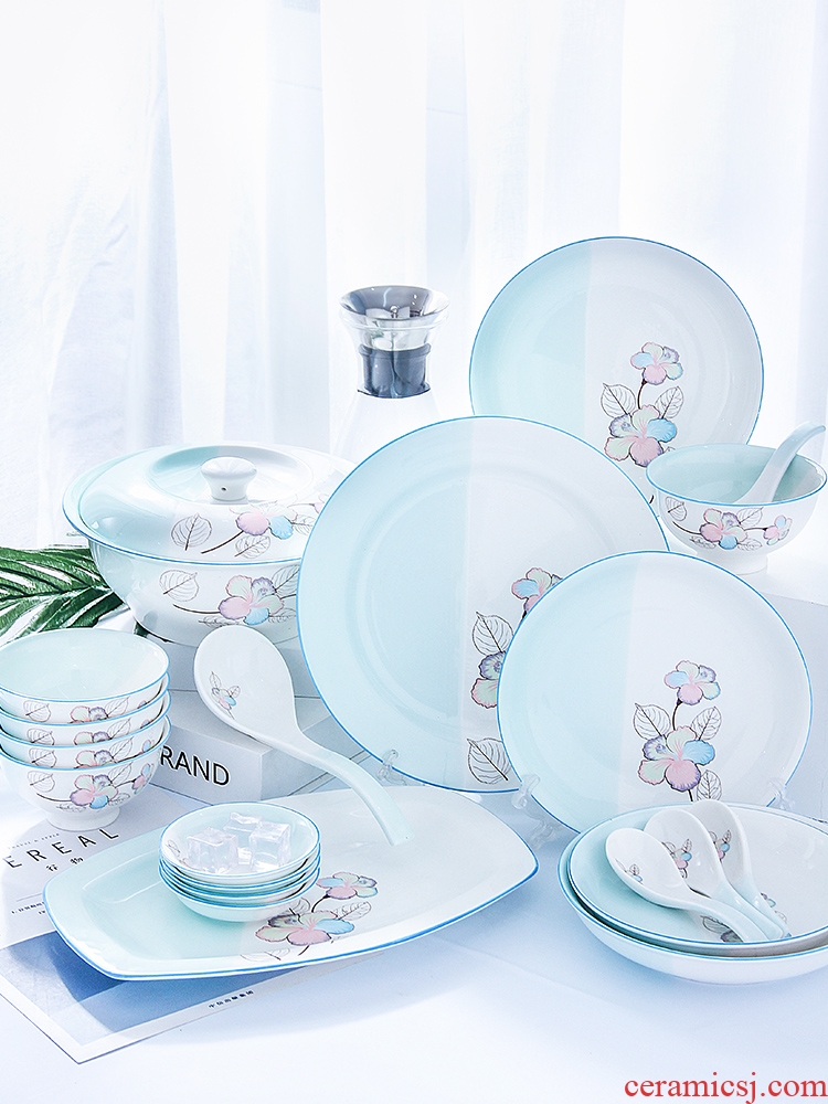 4 dishes suit household contracted to eat bread and butter plate combination of European bone porcelain of jingdezhen ceramics tableware 6 people