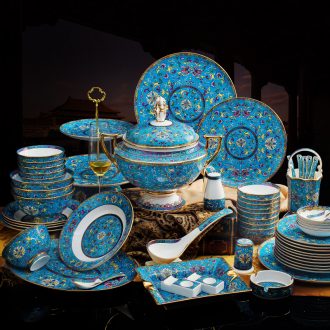 Jingdezhen blue european-style dishes suit household enamel western-style palace tableware portfolio high-grade bone porcelain bowls