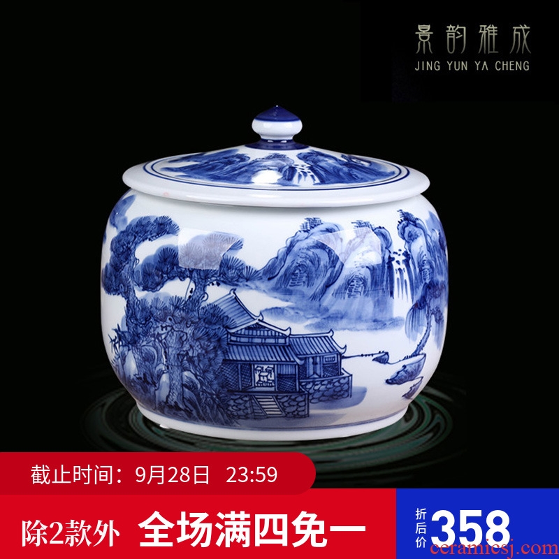 Jingdezhen ceramic hand-painted with cover of blue and white porcelain decoration storage tank Chinese ceramic pot to receive furnishing articles large